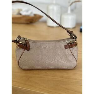 Salvatore Ferragamo Monogram Mini Shoulder Bag Brown Tan Leather Trim Italy